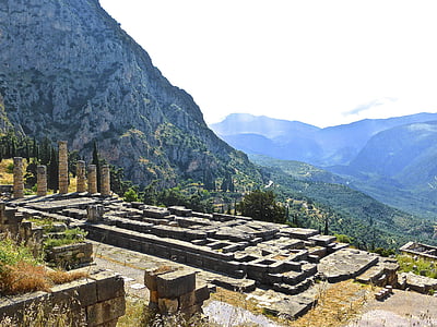 Delphi, ruínas, Grego, montanha, antiga, arquitetura, património