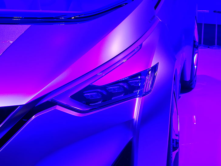 Nissan, автомобиль, Дизайн, фиолетовый, Выставочный зал, транспортное средство, автомобиль