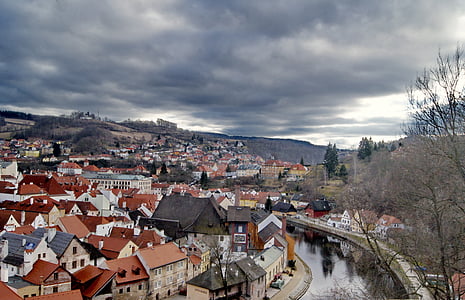 Čekijos Respublika, šalies, debesys, dangus, Miestas, Lengvai pustomas sniegas, kraštovaizdžio