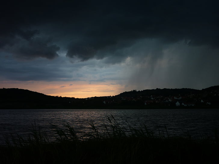 het Balatonmeer, zonsondergang, Storm, wolk, Tihany, natuur, Nightfall