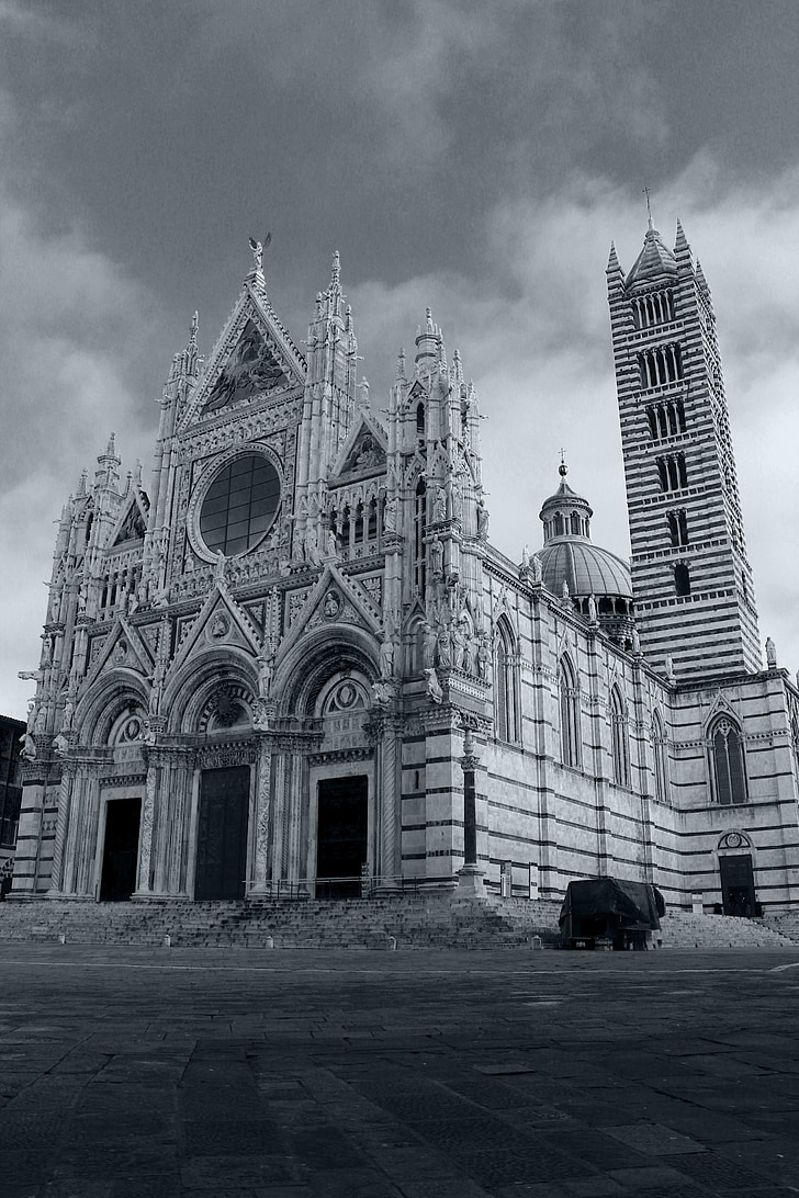 dramático, céu, preto e branco, Itália, Minster, Catedral, medieval