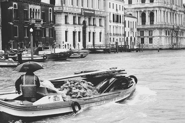 Włochy, Wenecja, deszcz, Venezia, canale grande, łodzie