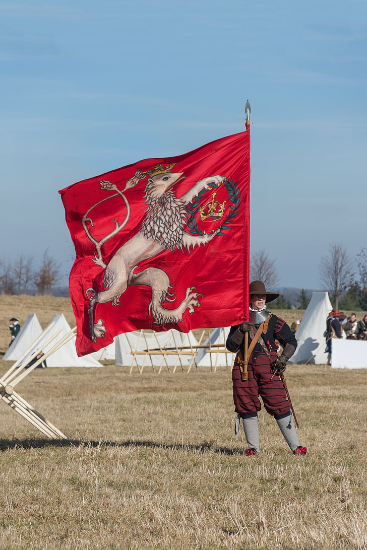battle of jankau, historical costume, the flag of the, streak of color, ensign, battle, battle re-enactment