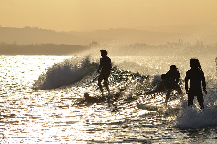 byron bay, beach, new south wales, surfing, sunset