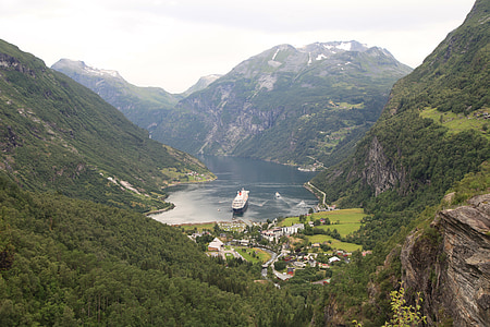 Norwegia, Geiranger fjord, pelayaran, pengiriman, kapal, Gunung, Sungai