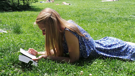 Læs, e-læser, Park, solen, sommer, slappe af, græs