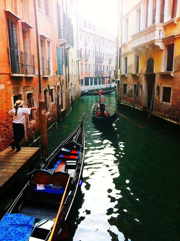 Venedig, gondol, kanal, vatten, bostäder, vattenkanal, Venedig - Italien