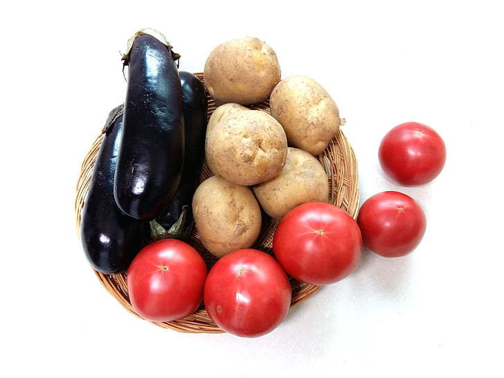 albergínia, patata, tomàquet, vegetals, Rā, aliments, vitamina