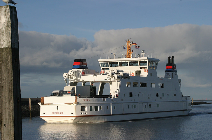 Ferry, navire, Norderney, port, Norddeich, mer