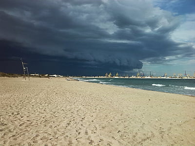 облака, Закат, мне?, песок, пляж, Лето, Облачно