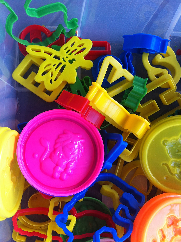 piškotek rezalniki, playdoh, bi, ustvarite, zabavno, svetlo, plastike