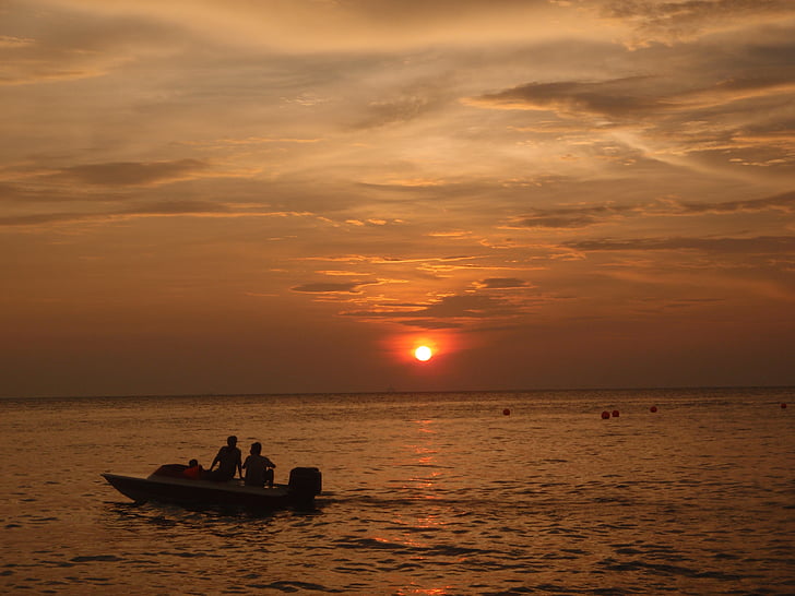 sončni zahod, čoln, ribič, Ocean, sonce, Beach sunset, sončni zahod nebo
