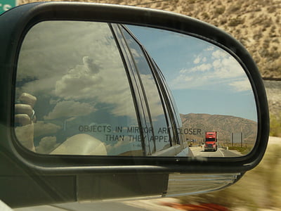 rear mirror, mirror, auto, drive, truck, car, transportation