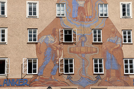 væg, vindue, facade, Anker, mænd, bogstaver, Salzburg