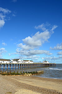 Southwold, Suffolk, Strand, England, am Meer, Küste, Pier