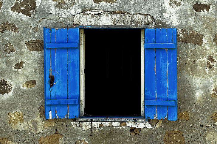 ventana, madera, azul, pared, arquitectura, tradicional, Paphos