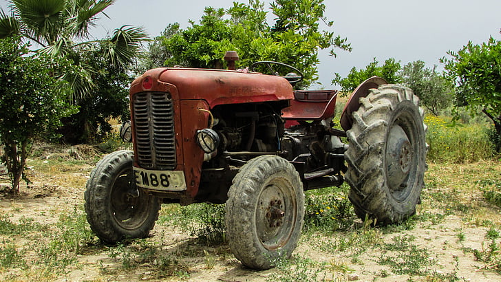 traktor, lama, antik, pertanian, pertanian, pedesaan