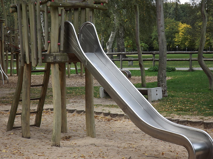 children, playground, slide, play, game devices, lonely, sand