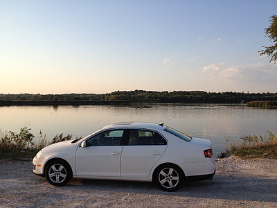bil, floden, solnedgång, Volkswagen, Jetta, Auto, Automobile