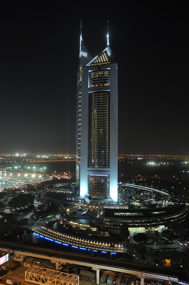 Dubai, grande hauteur, ville, Émirats Arabes Unis, nuit, image de nuit, ténèbres