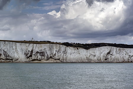 balta kliff, Dover, Anglijoje, Rokas, debesys, jūra, baltos Doverio uolos
