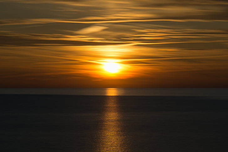 pôr do sol, mar, água, nuvens, Mar Báltico, laranja, sol