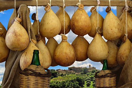 comer, bebida, queijo, vinho, Itália, Toscana, paisagem