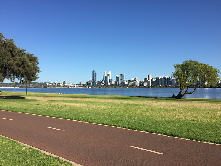 Perth, Cigne, riu, Austràlia, occidental, ciutat, horitzó