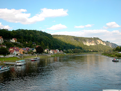 Elbe, nehir, gemi, Piers, Şehir wehlen, Sakson İsviçre, Elbe kumtaşı Dağları