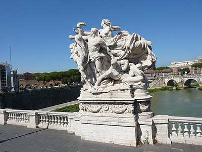 sculpture, bridge, rome, river tiber, landmark, monument, italian