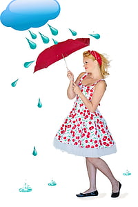 sataa, sadetta, sateenvarjo, kaunis nainen, Sää, myrsky, sadepisarat