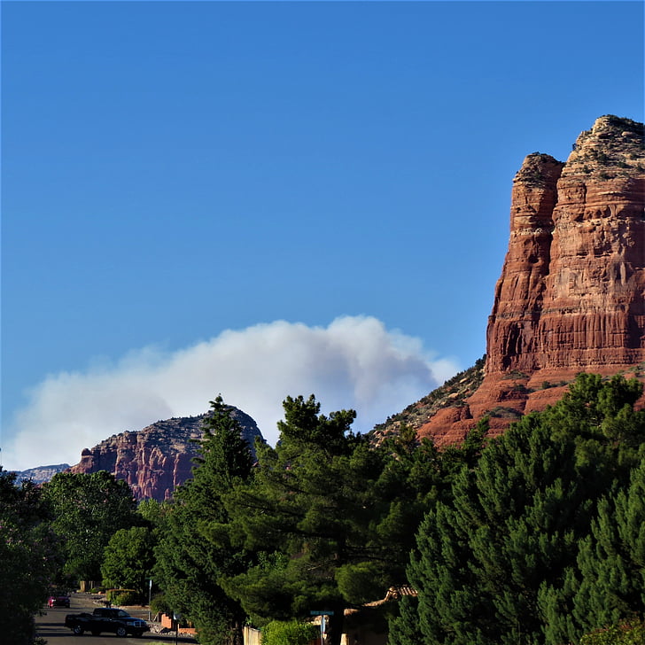 pożar lasu, Sedona, Arizona, niebo, pomarańczowy
