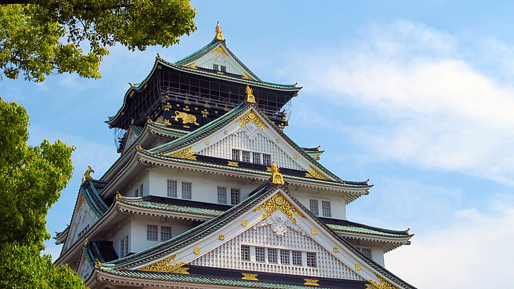 Osaka slott, Japan, fem, Osaka, landmärke, asiatisk stil, arkitektur