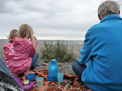 picknick, Baltische Zee, kinderen, Papa, zee, regenwolken, rest