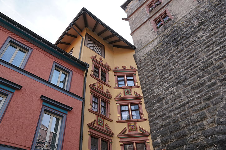 Rottweil, Tyskland, fasad, hem, historiskt sett, fönster, svarta grinden