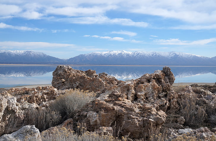 Gran Llac Salat, illa d'antílop, Utah, Estats Units, muntanya, natura, paisatge