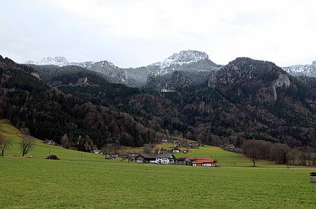 landskap, Bayern, Visa, bergen, Kampenwand, bergstopp, snö