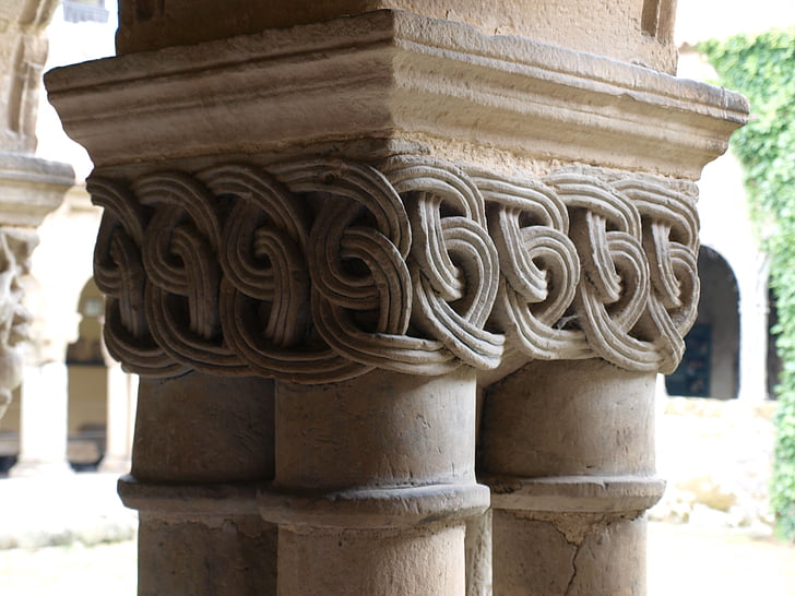 col·legiata, claustre, Santa juliana, Santillana de mar, Espanya, columna, adorn