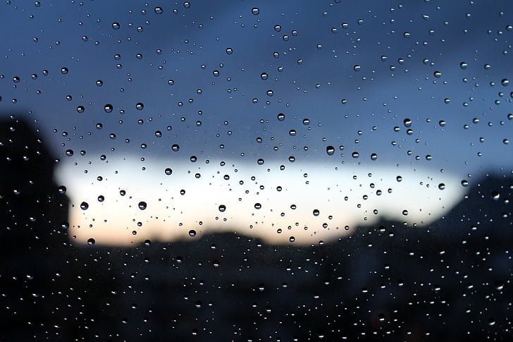 dež, kapljice, vode, steklo, oblaki