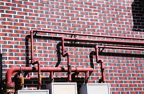 iron pipes, plumbing, vent pipe, line, red, home, wall