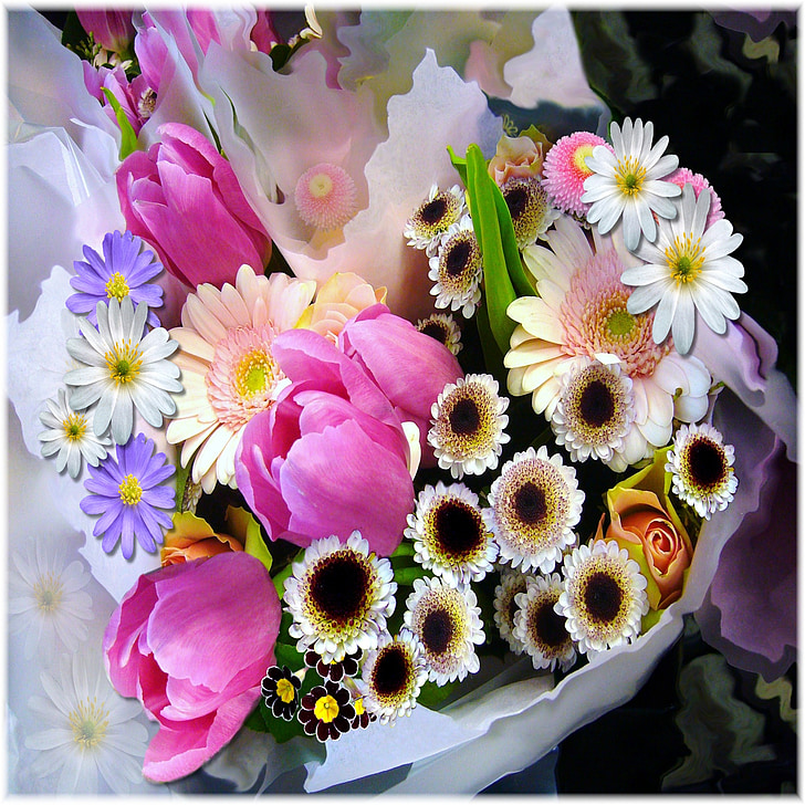 Frühling, Blumenstrauß, Tulpen, Blumen, Anordnung, Haufen, Natur