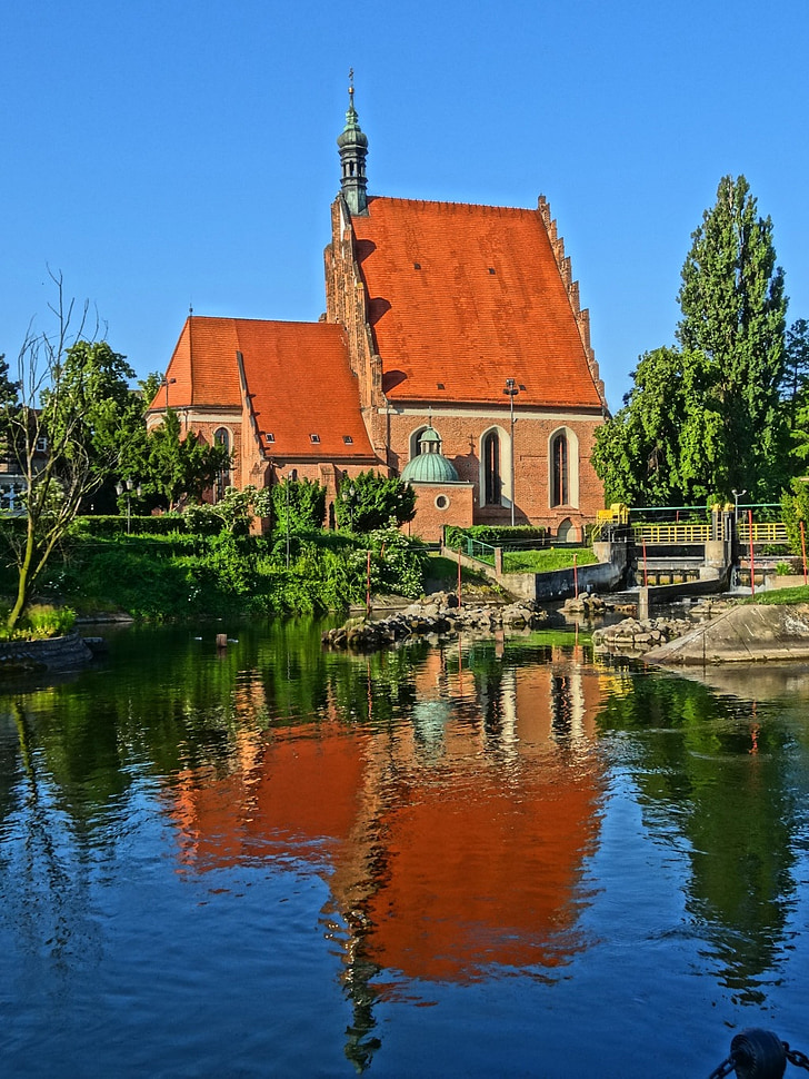 Bydgoszcz, Kathedraal, Waterfront, kerk, gevel, religieuze, gebouw