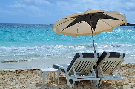deck chair, beach, sea, sky, blue, parasol, destination