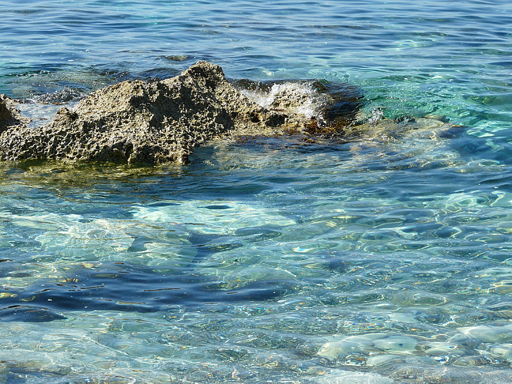 море, синьо, течност, повърхност, рок, риф, природата