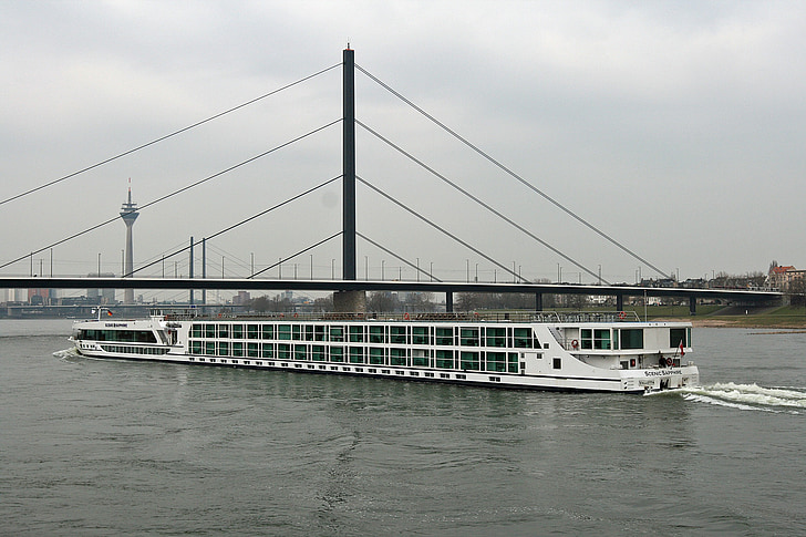 barcaza, Río, Rhin, Düsseldorf