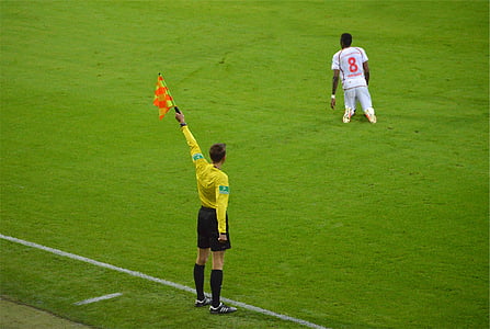 football, arbitre, Holding, orange, jaune, Stripe, drapeau