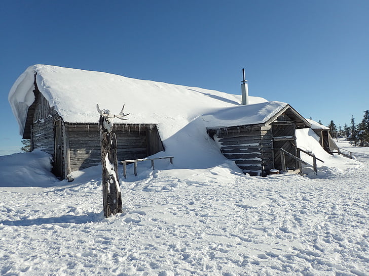 Horská chata, sníh, Finsko, Laponsko, Zimní, Zimní krajina, chlad