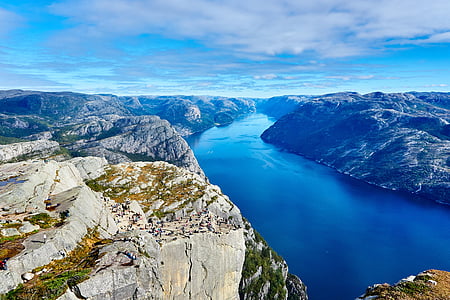 fjord, norway, water, coast, shore, rocks, mountains