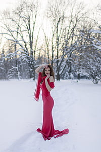 skønhed, vinter, sensualitet, sne, Portræt, Pige, langt hår