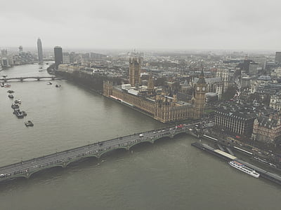 pont, bâtiments, ville, brumeux, Londres, urbain, eau